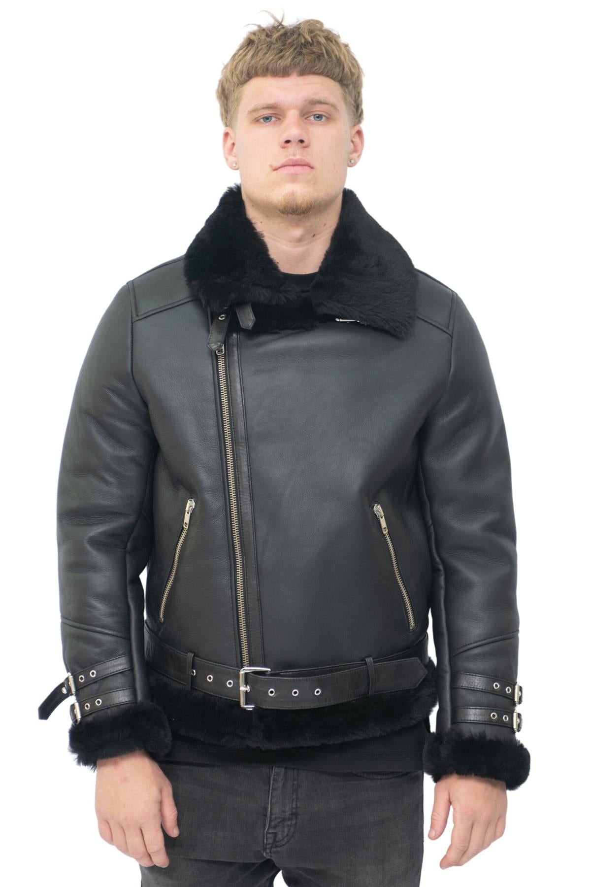 Mens Sheepskin Leather Biker Jacket-Hayle