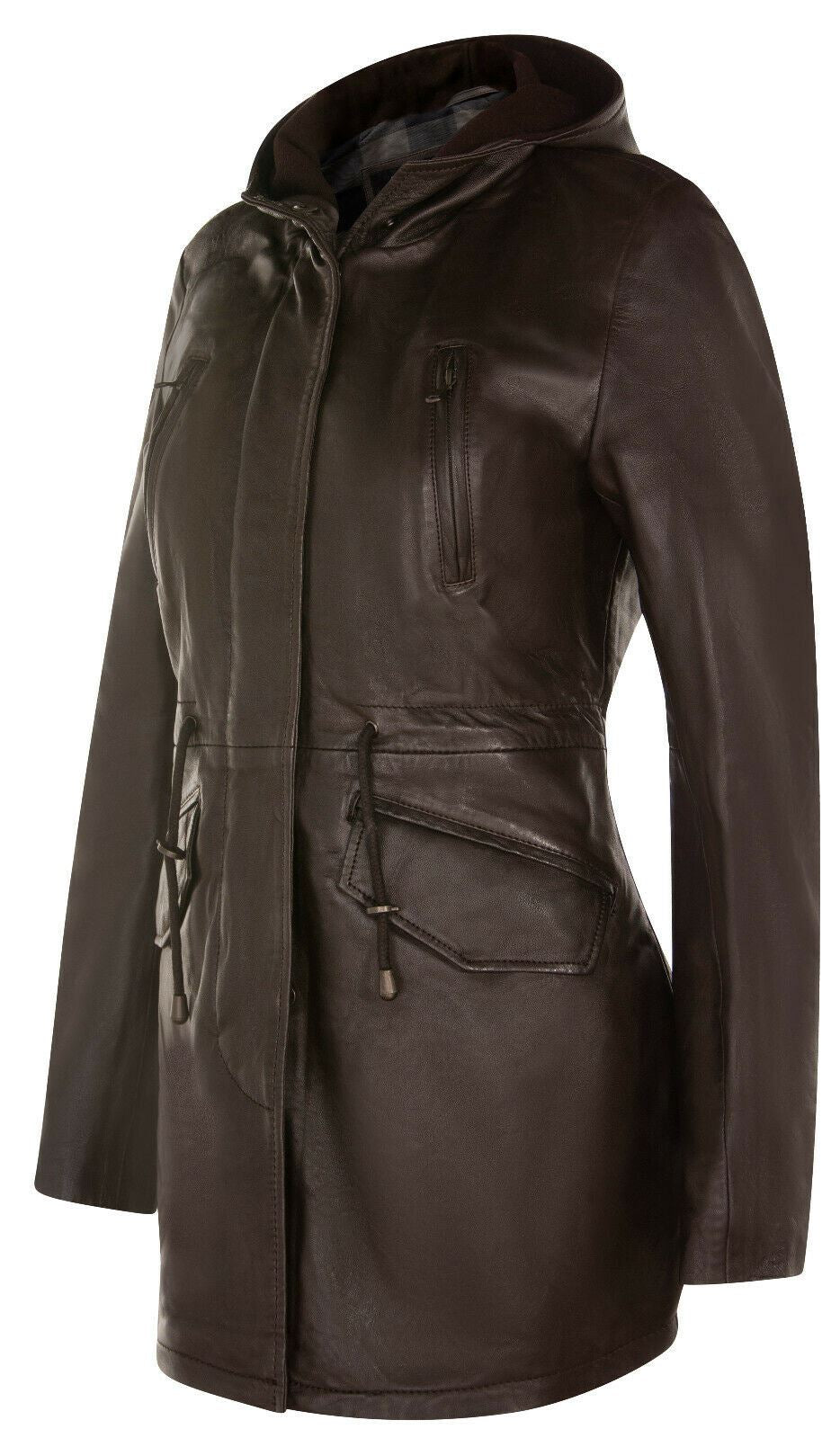 Giacca parka con cappuccio in pelle da donna - Bucarest