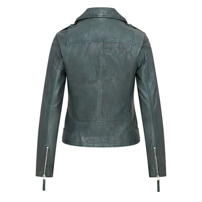 Womens Green Biker Leather Jacket - Denver