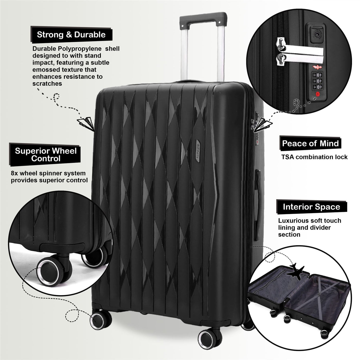 Hard Shell Suitcase Cabin TSA Luggage Travel Set