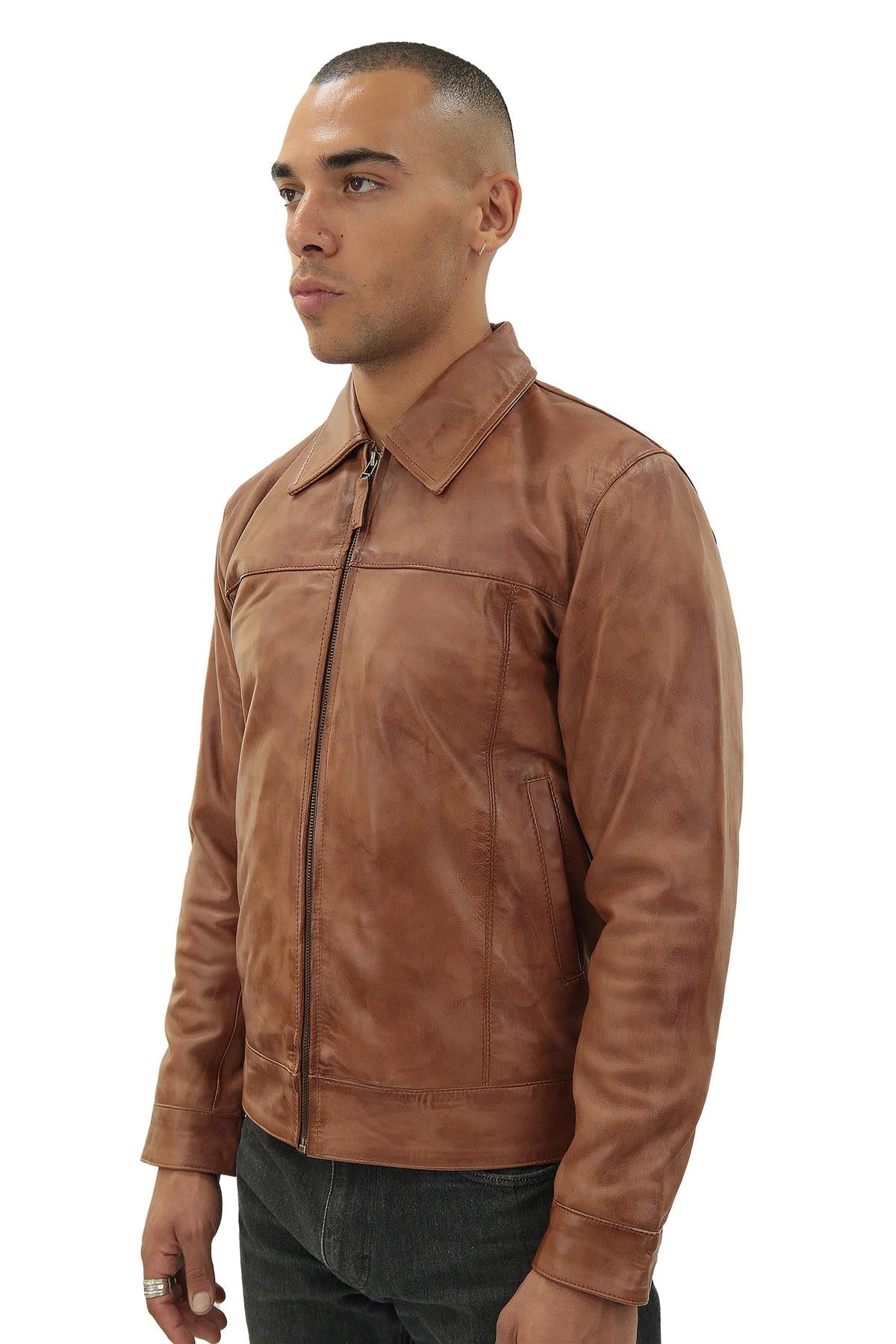 Mens Leather Harrington Jacket-Shanghai