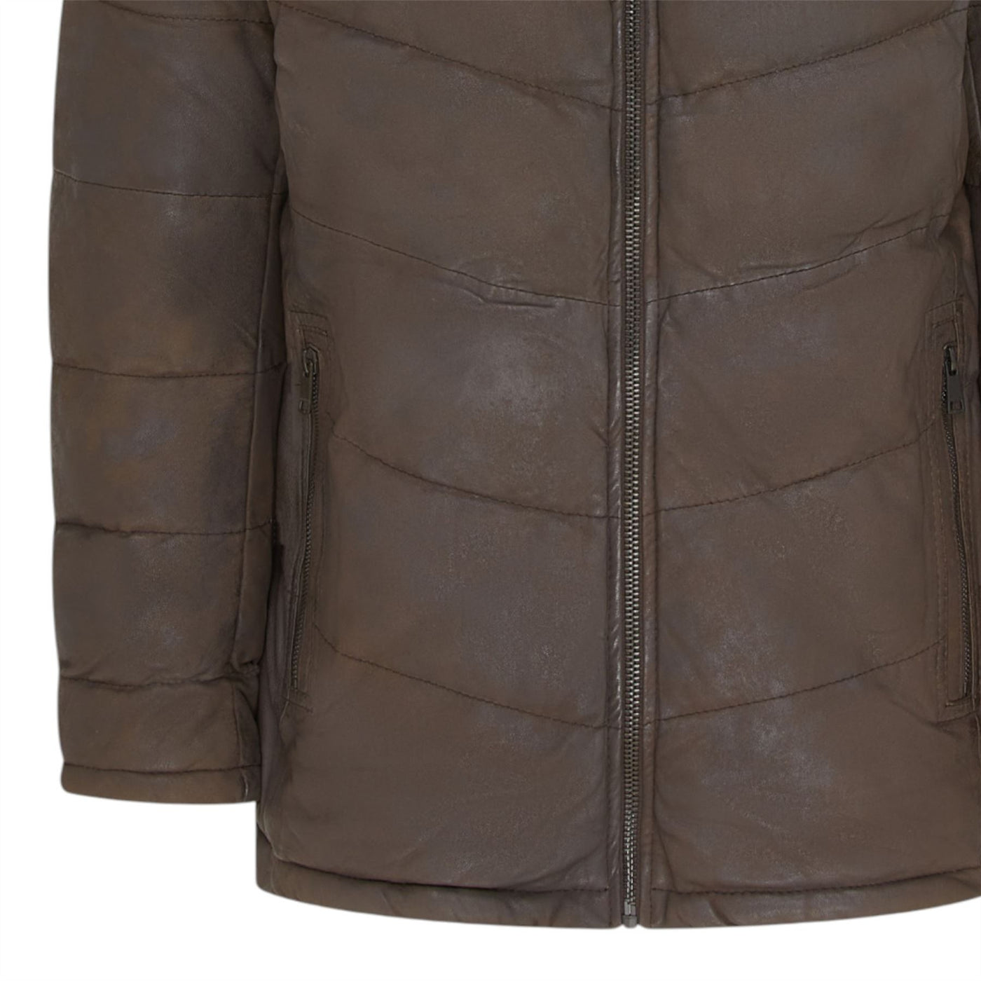 Men's Leather Quilted Jacket Hooded Puffer Winter Coat - Olyic