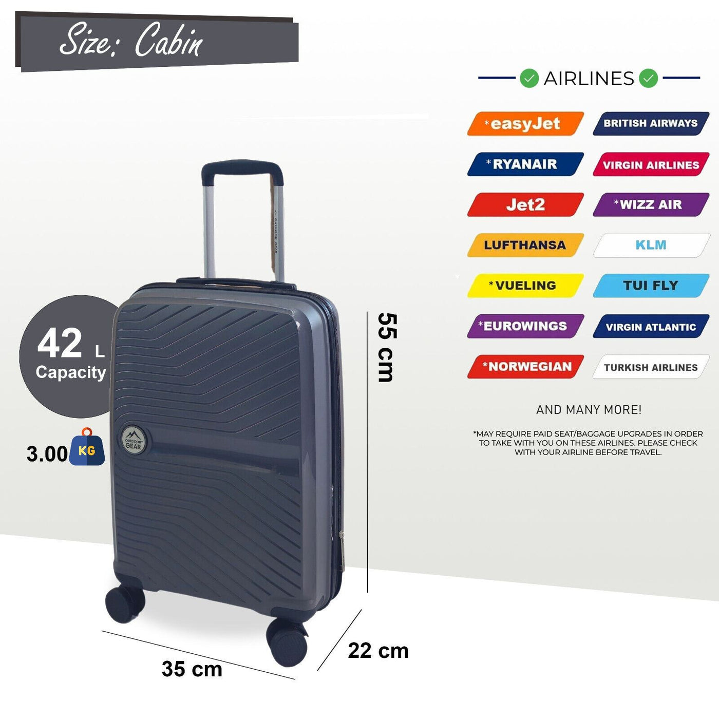 Cabin Suitcase 55 x 35 x 22 cm Hard Shell Luggage
