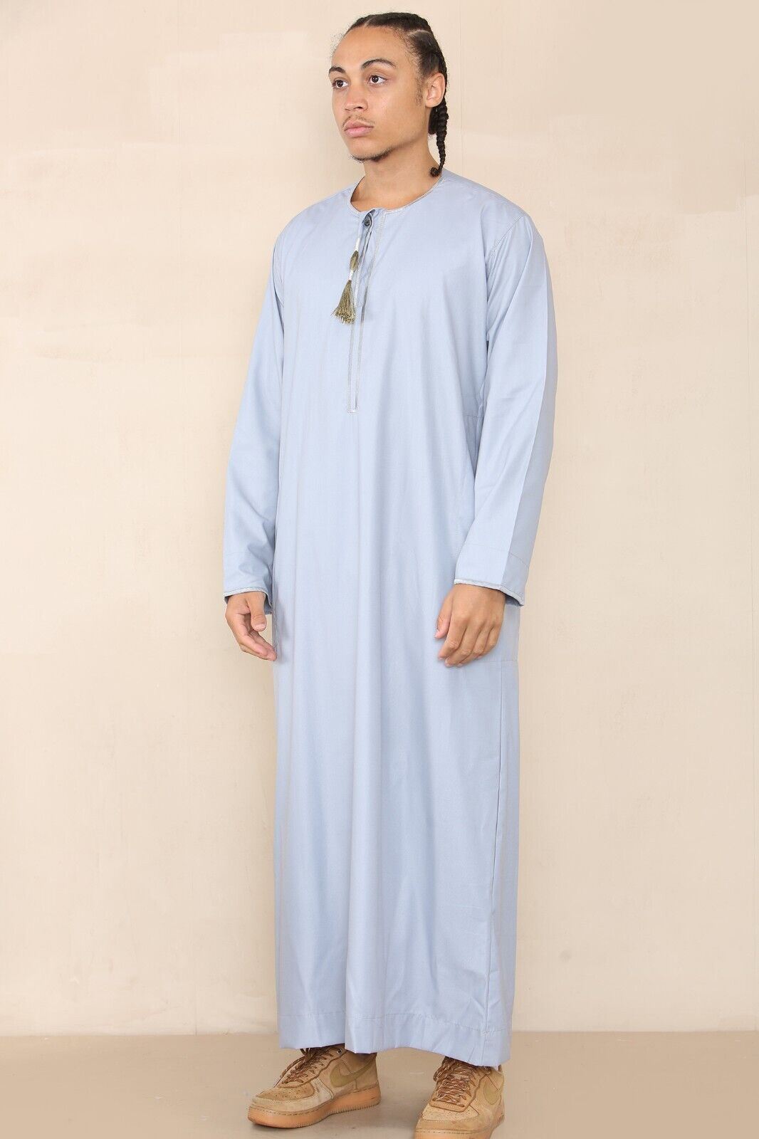 Mens Thobe Jubba Saudi Islamic Arab Eid Emirati Kaftan Jubbah Tassel Robe