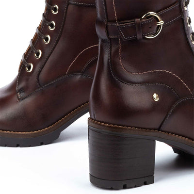 Pikolinos Women’s Caoba Brown Leather Mid-Heel Combat Ankle Boots - Llanes
