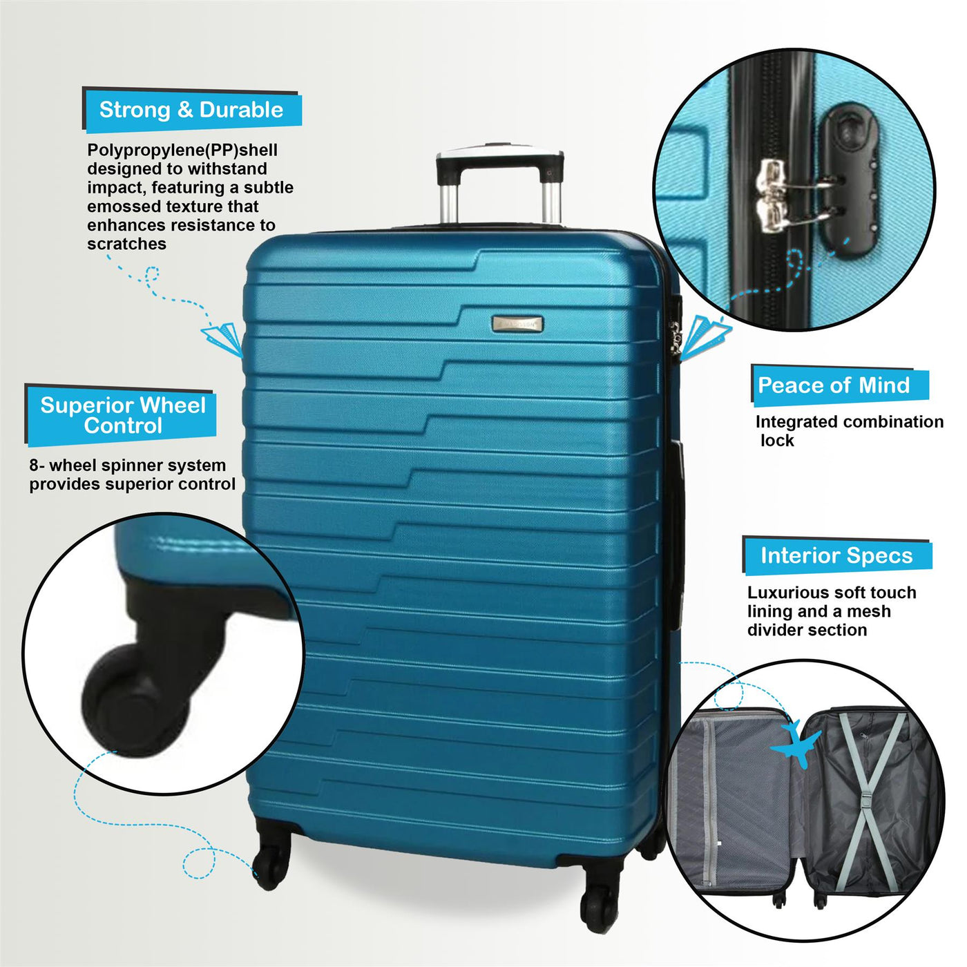 Robust Lightweight Hard shell Cabin Suitcase 4 Wheel Luggage