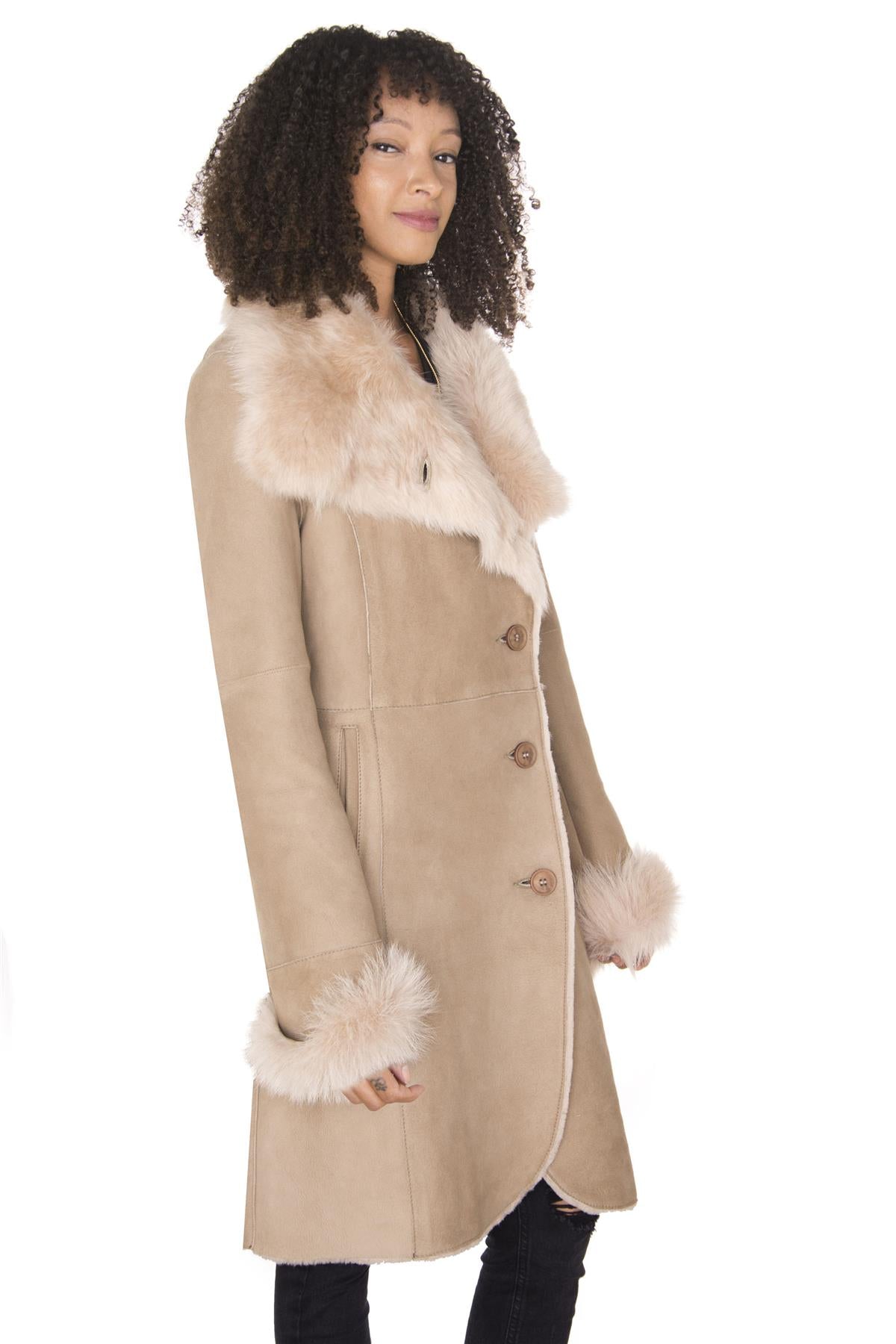 Womens Suede Merino Shearling Coat with Toscana Collar-Hanoi