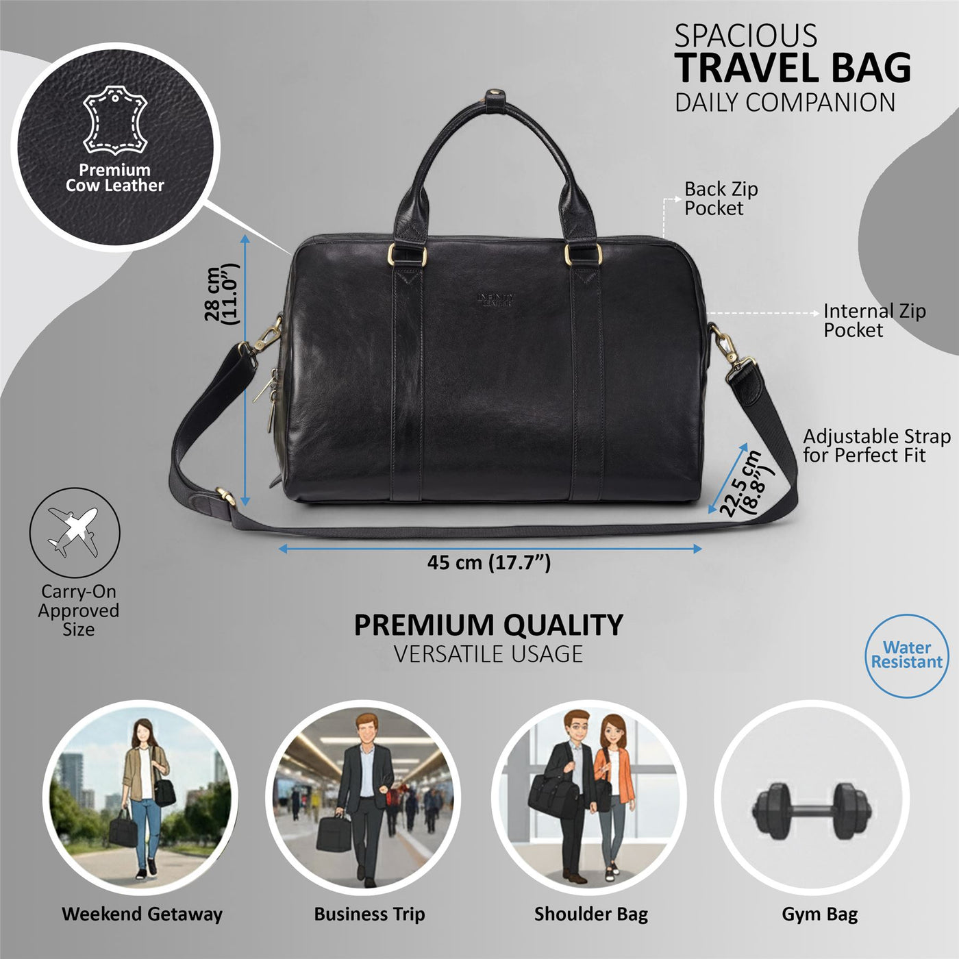 Vintage Genuine Leather Holdall Duffle Gym Travel Bag - Atlas