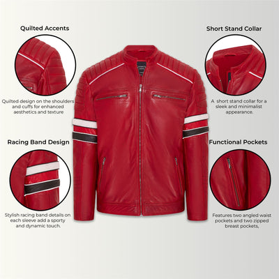 Mens Quilted Leather Biker Racing Jacket- Brevik