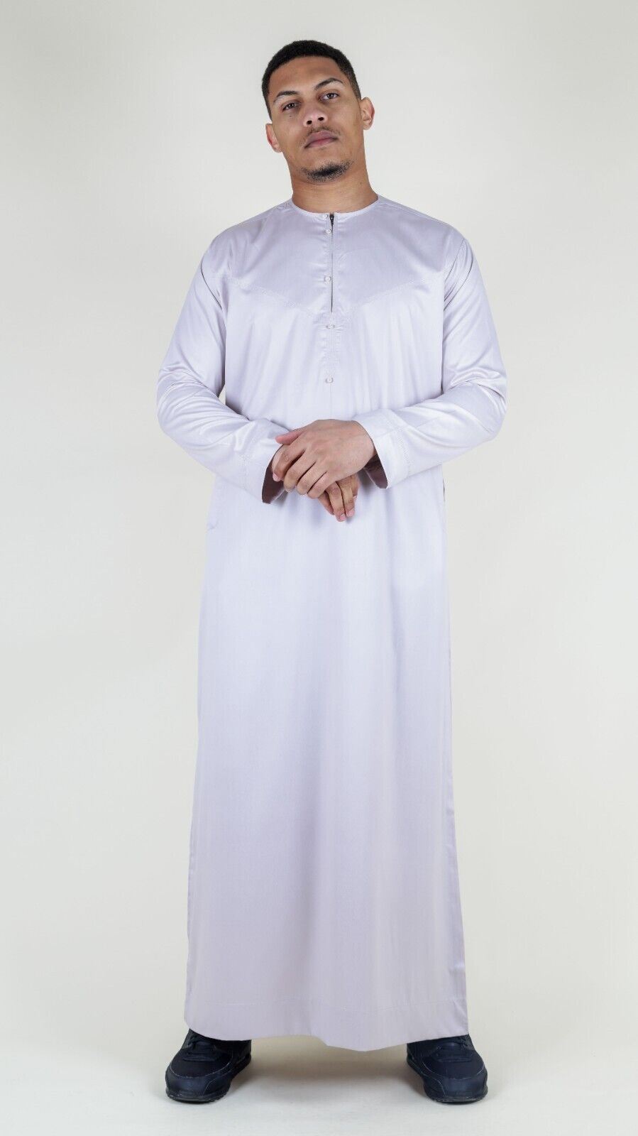 Men's Thobe Robe Satin Emirati Islamic Jubba Eid Regular Fit