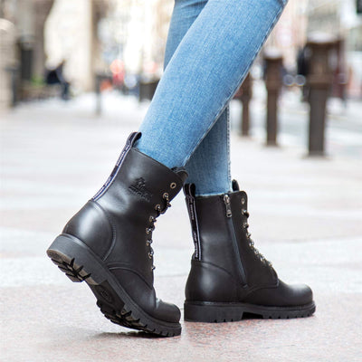 Panama Jack Women's Frisia B1 Black Waterproof Leather Combat Boots