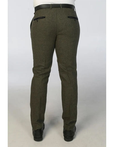 Men's Olive Green Wool Blend Tweed Formal Trousers
