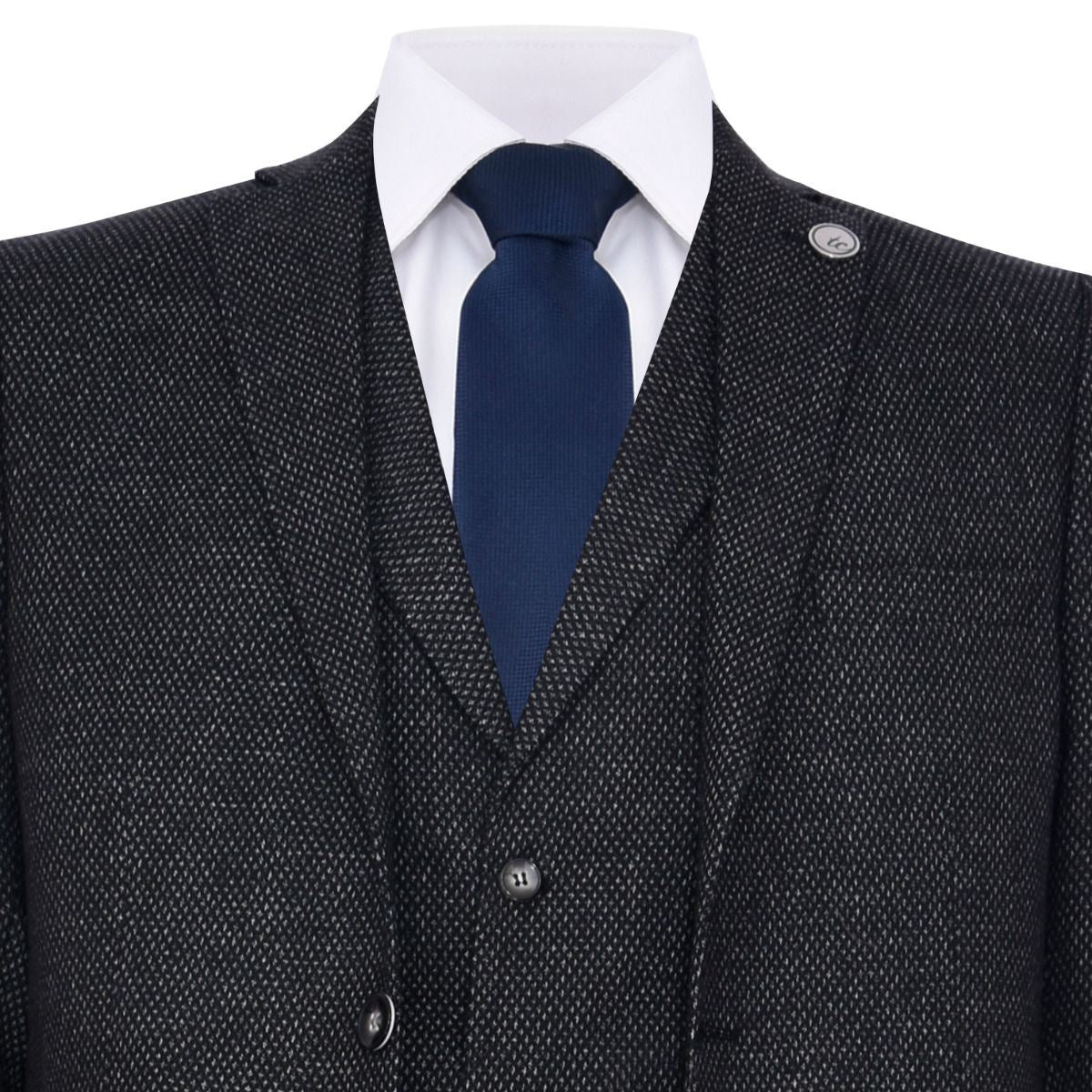 Men's 3 Piece Black Herringbone Tweed Suit