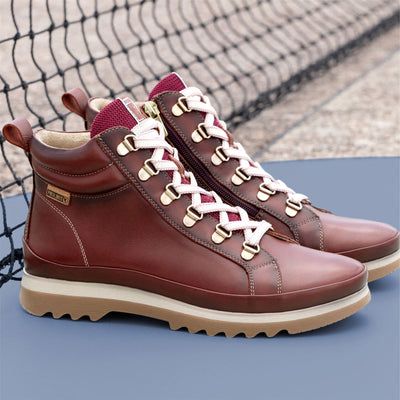 Pikolinos Women’s Arcilla Red Leather Ankle Trainers Boots - Vigo