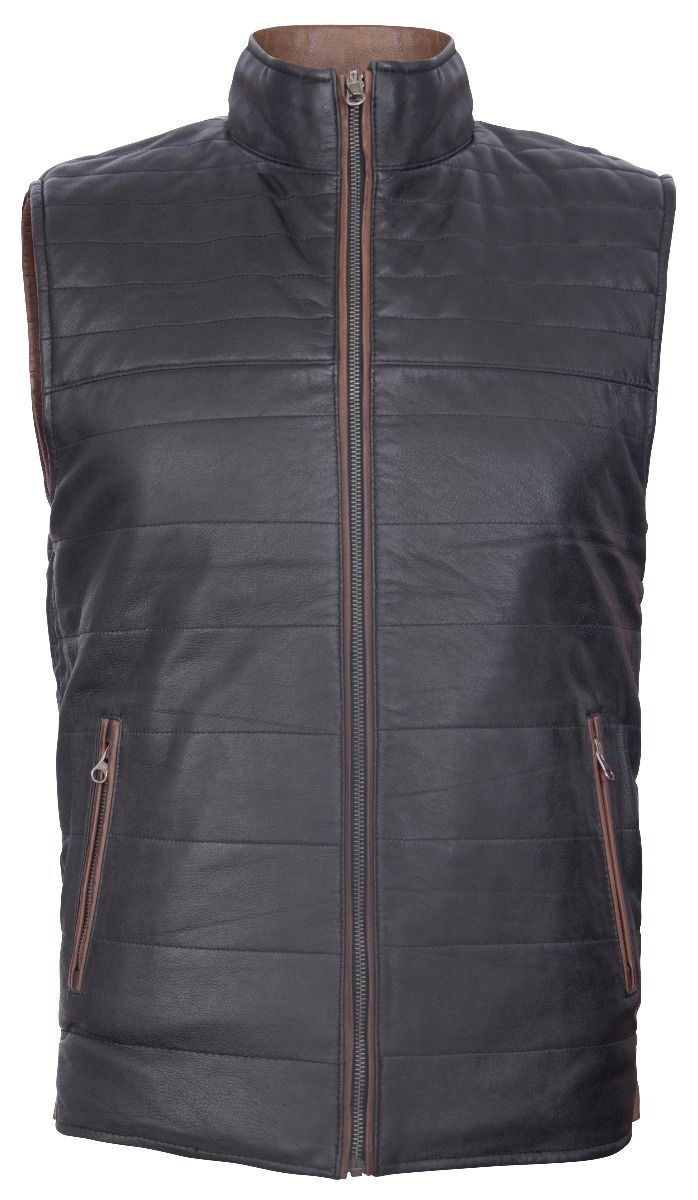 Mens Reversible Black and Brown Leather Gilet-Preston