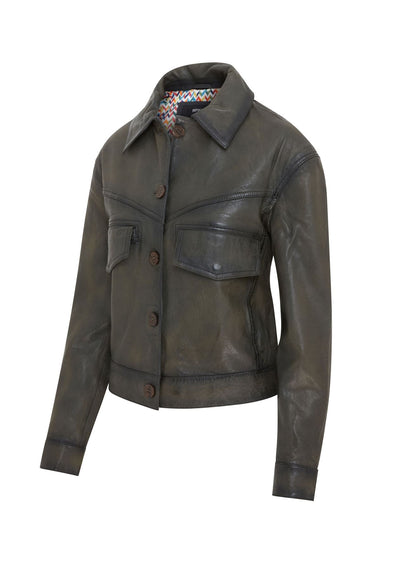 Womens Retro Biker Leather Jacket - Kopervik