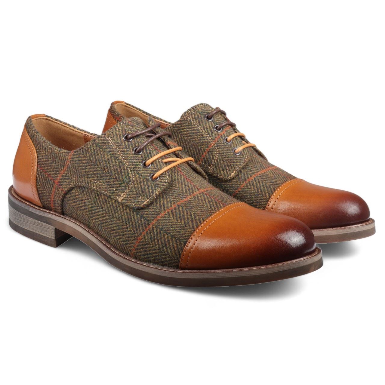 Justin Reess Men's Brown Leather Tweed Oxford Shoes - Theon