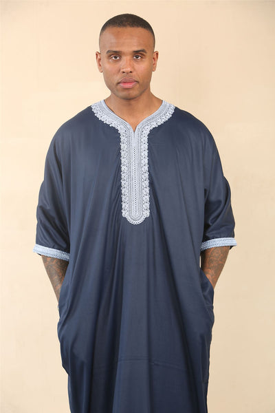 Men's Blue Moroccan Thobe Jubba Robe Eid Djellaba Gandoura