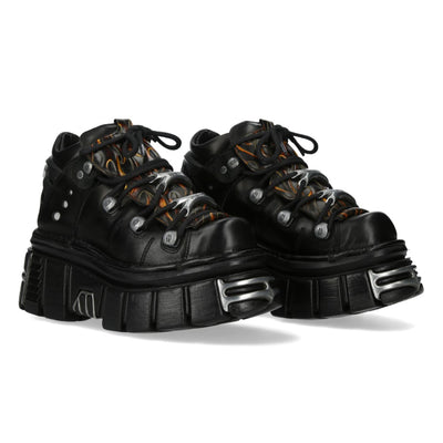 New Rock M-106N-C86 Black Flame Leather Gothic Ankle Platform Boots
