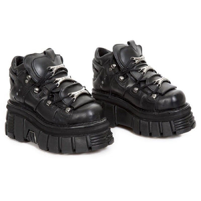 NEW ROCK 106-S29 TOWER SHOES Metallic Black Leather Biker Punk Gothic Boots