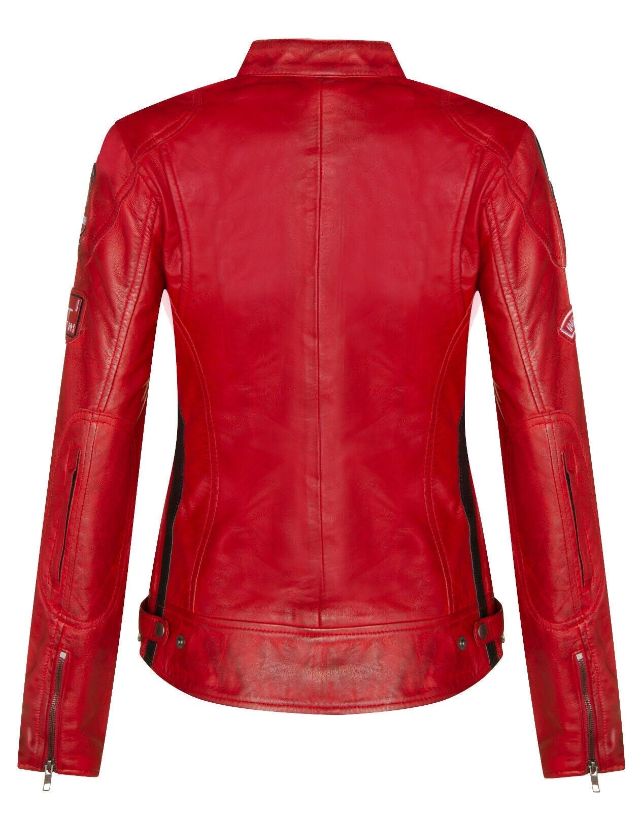 Womens Biker Racing Badges Leather Jacket-Eastleigh - Upperclass Fashions 