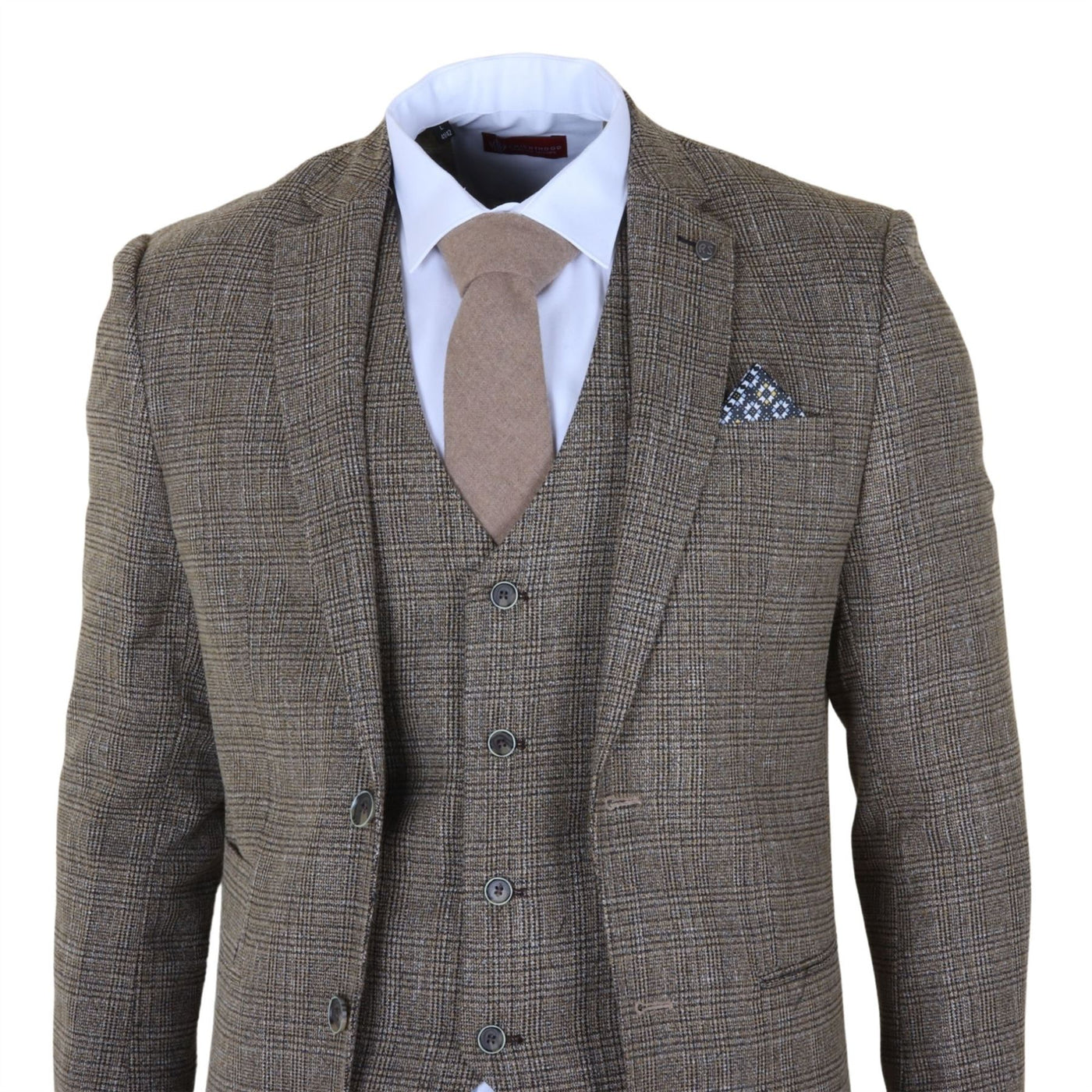 Men's 3-Piece Brown Classic Check Suit Slim Fit Plaid Formal Party Suit