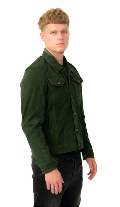Mens Goat Suede Leather Trucker Jacket-Taraz