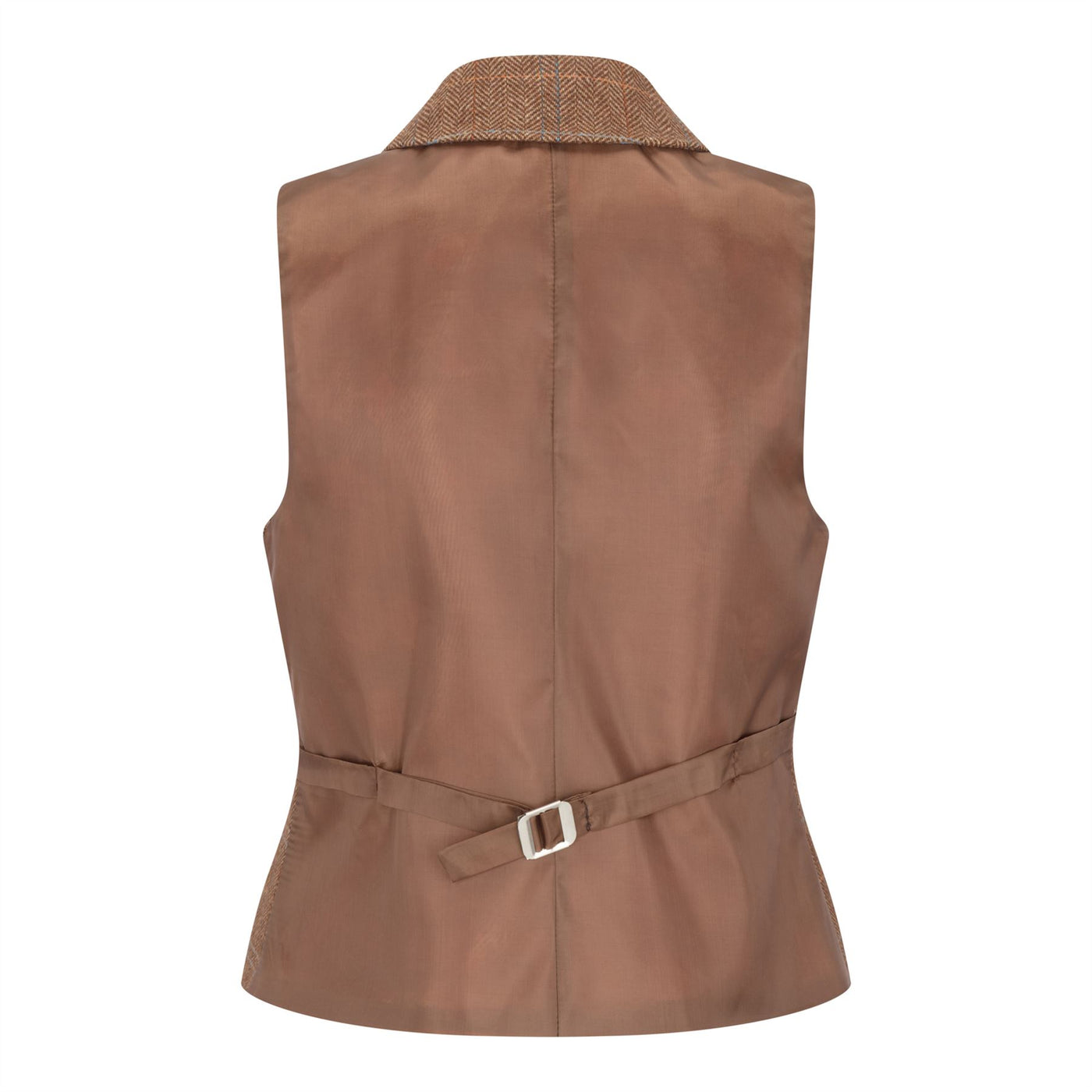 Women's Oak Brown Tailored Fit Tweed Waistcoat in Herringbone Check