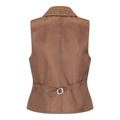 Women's Oak Brown Tailored Fit Tweed Waistcoat in Herringbone Check