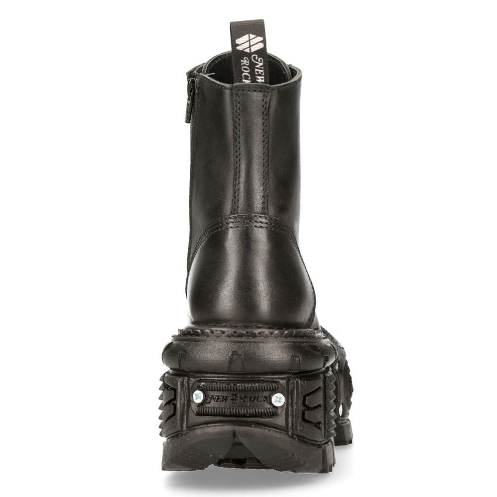 New Rock Unisex Black Leather Combat Platform Boots- TANK083-C1