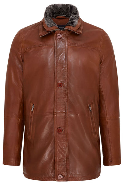 Mens Mid-Length Warm Leather Trench Coat - Varkaus