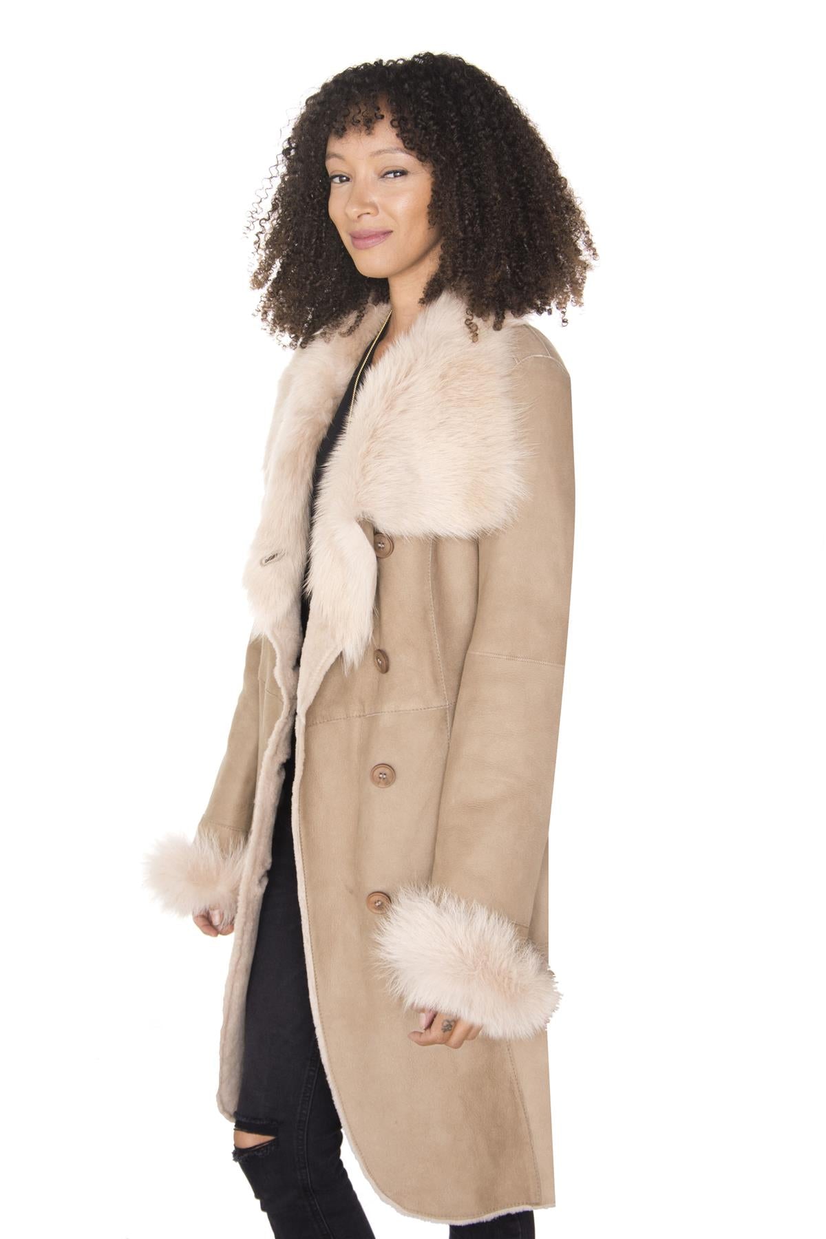 Womens Suede Merino Shearling Coat with Toscana Collar-Hanoi