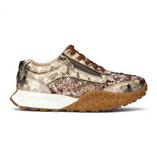 Laura Vita Women's Floral Golden Leather Trainer Sneaker Shoes - Evitao-03