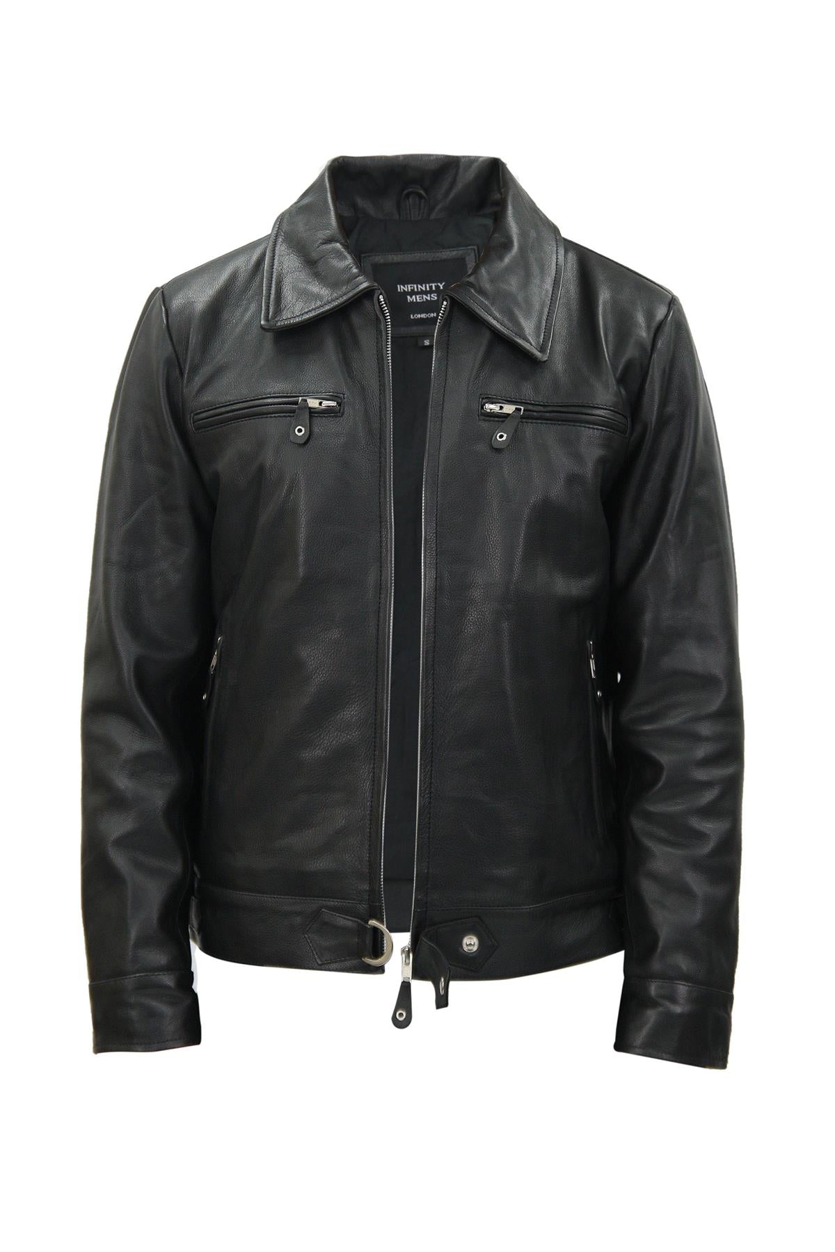 Mens Black Cowhide Leather Harrington Jacket-Geneva – Infinity Leather