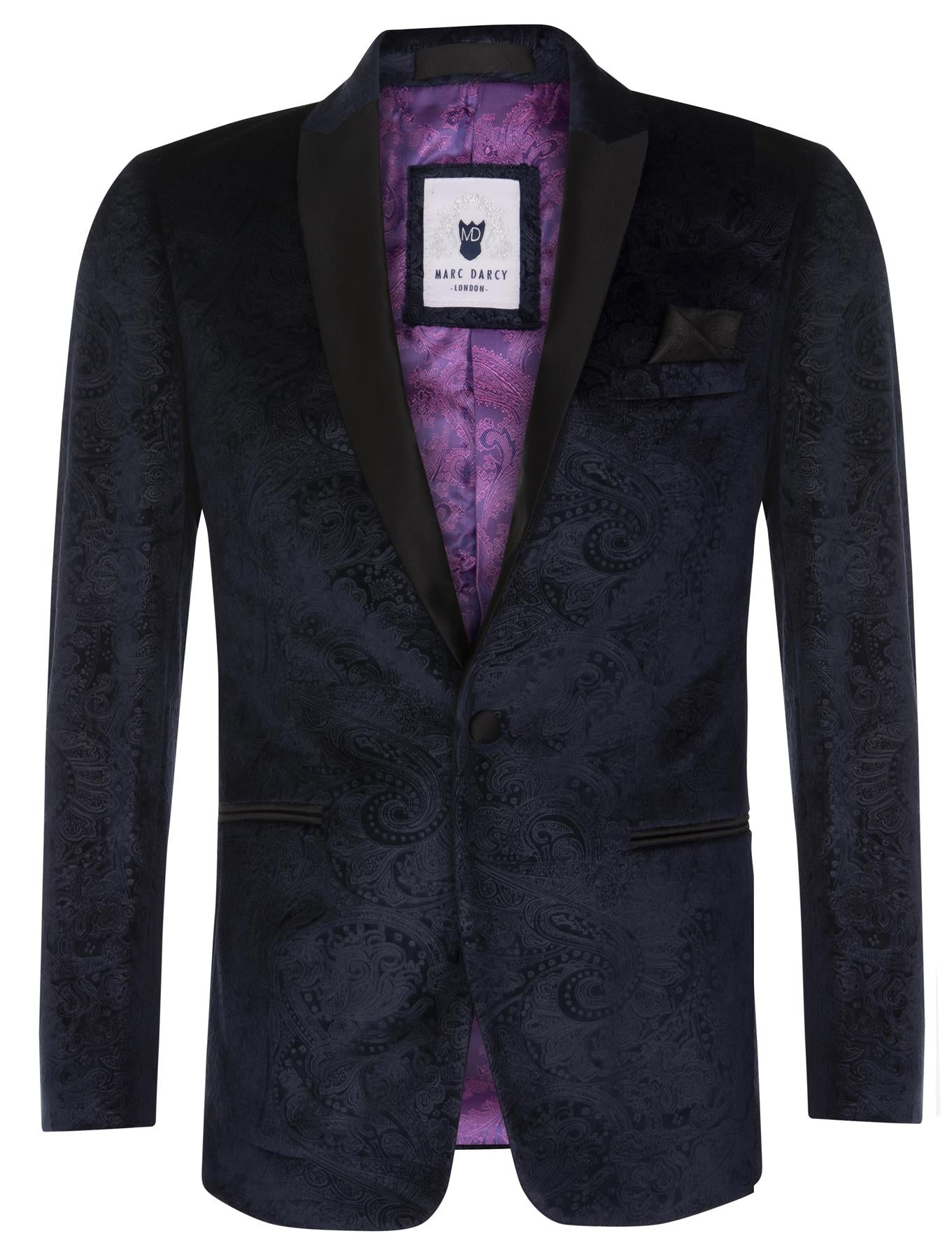 Marineblauer Smoking-Blazer aus Samt mit Paisleymuster für Herren