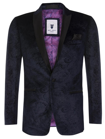 Mens Navy Velvet Paisley Blazer Dinner Jacket