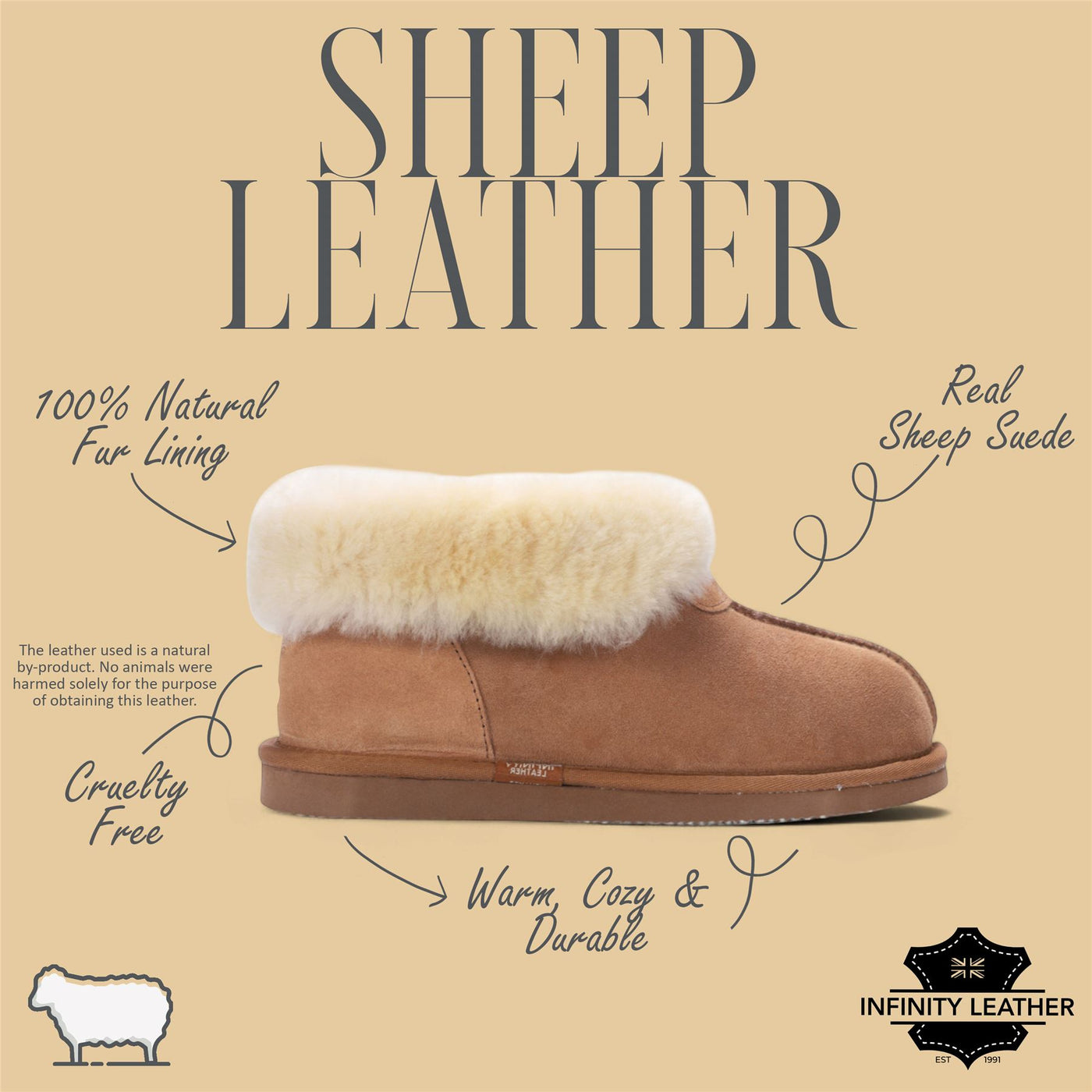 Women's Sheepskin Suede Ankle Tan Slip-On Bootie Winter - Glacier