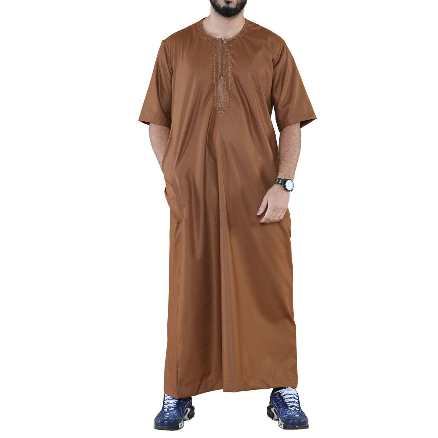 Mens Thobe Jubba Islamic Arab Moroccan Saudi Zipped Kaftan Arab Robe