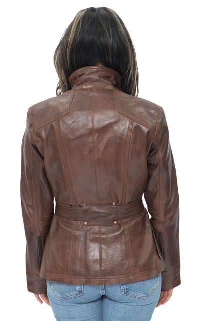 Womens Military Style Leather Biker Jacket-Phoenix
