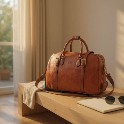 Genuine Leather Wheeled Holdall Duffle Travel Cabin Bag - Holt