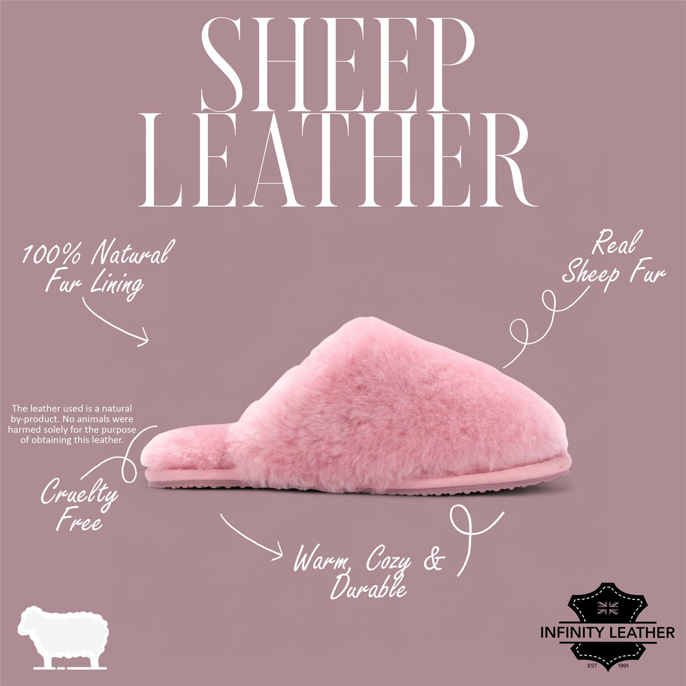 Women's Sheepskin Slippers Pink Warm Winter Fur Mule - Aurora