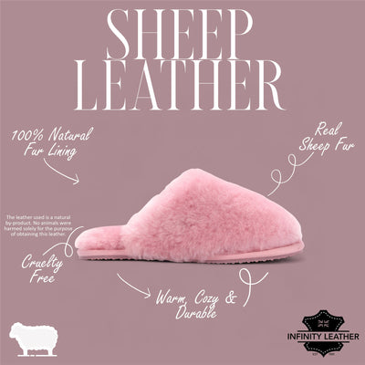 Women's Sheepskin Slippers Pink Warm Winter Fur Mule - Aurora