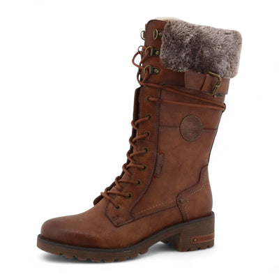 Mustang Women's Brown Mid-Calf Faux Fur Winter Combat Boots
