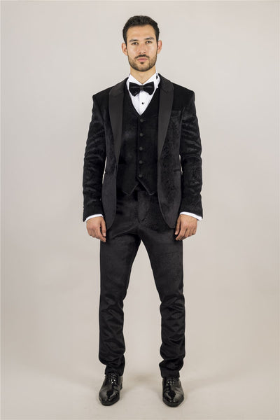 Men's Black 3 Piece Velvet Wedding Tuxedo Formal Suit