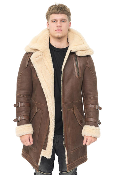 Mens 3/4 Warm Leather Sheepskin Trench Coat-Kendal