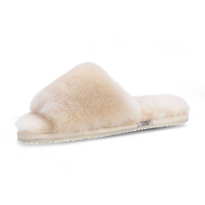 Women's Sheepskin Slippers Beige Warm Winter Fur Sliders - Nordic