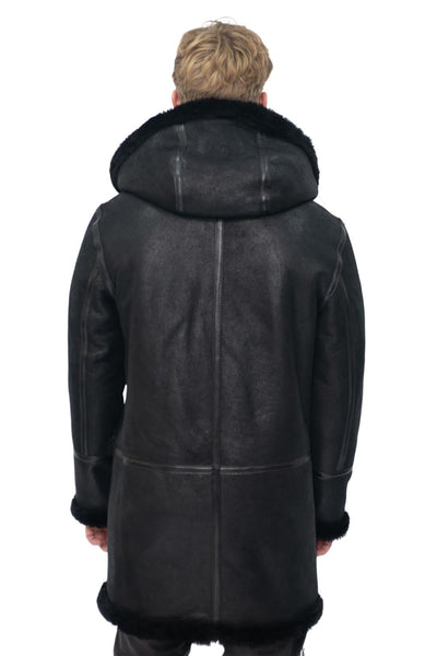 Mens Winter Sheepskin Hooded Duffle Coat-Isleworth