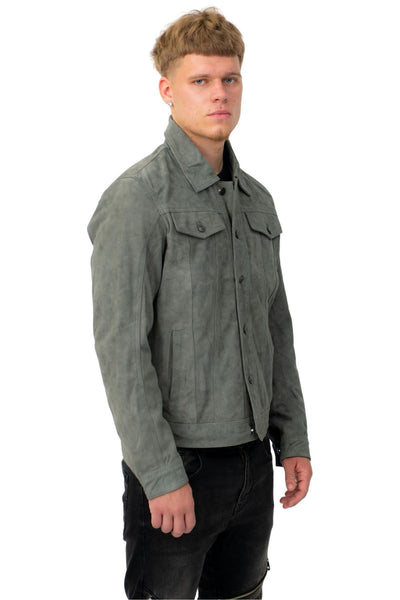 Mens Goat Suede Leather Jeans Jacket-Adelaide
