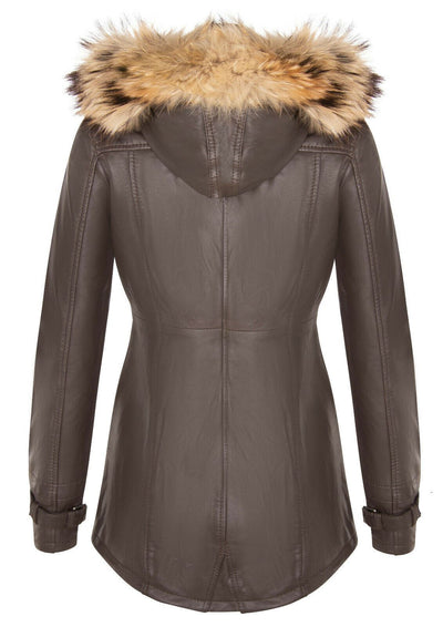 Parka da donna in pelle con cappuccio-Putian