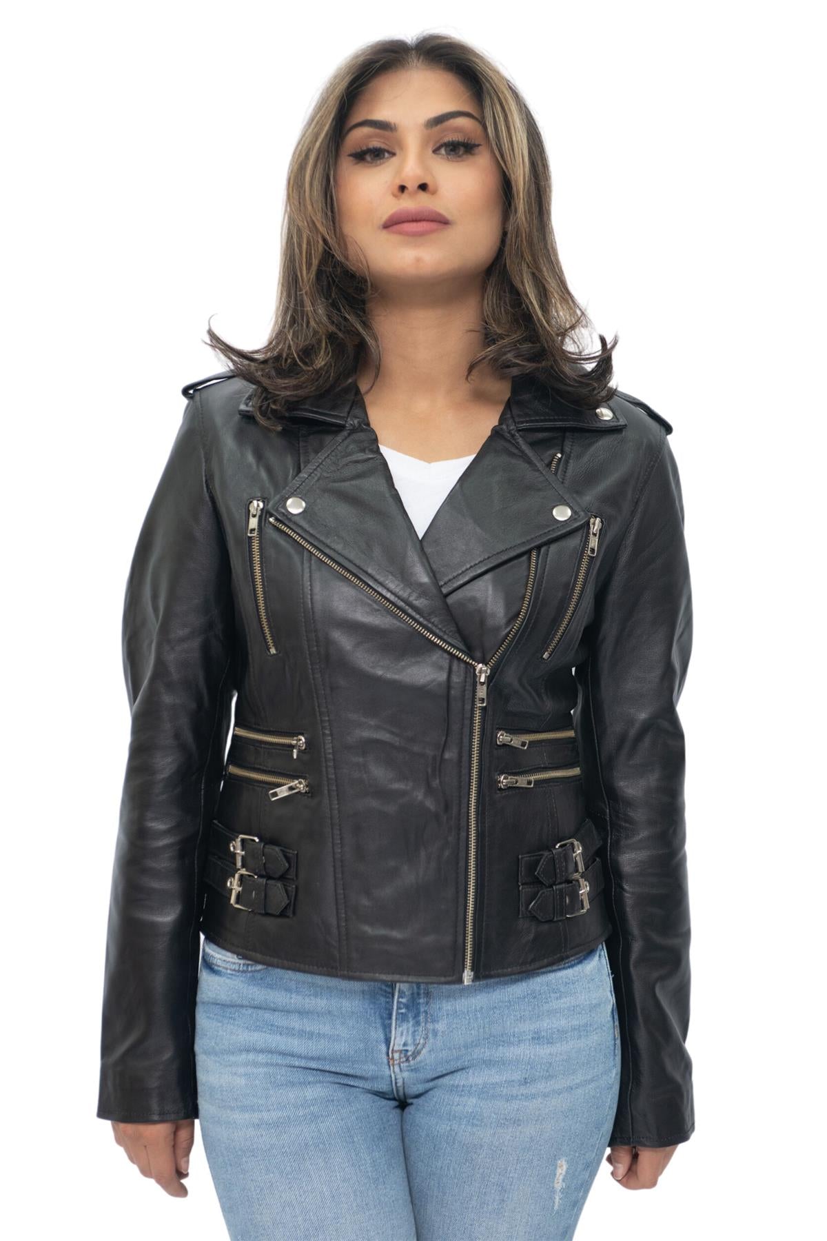 Womens Leather Vintage Brando Biker Jacket-Orlando